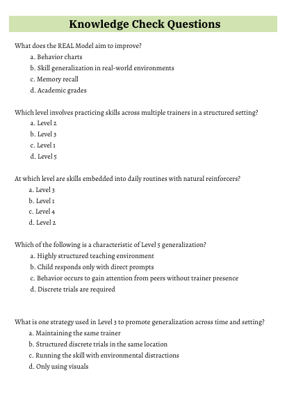 R.E.A.L. Model Generalization | ABA-Based Parent Educator Handout - Image 3